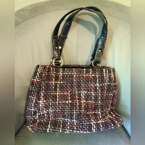 Plaid Tweed-Like Purse, Black Purple Pink White, Very Good Condition